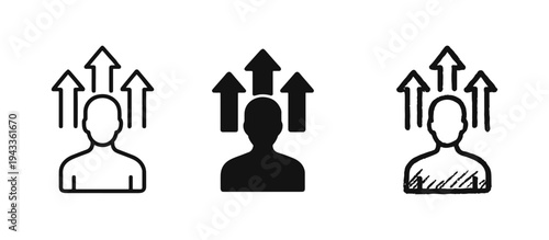 Personal Growth Icons - Human Silhouette with Upward Arrows Representing Career Advancement and Self-Improvement