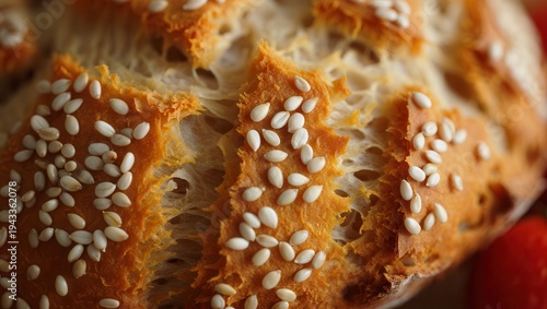 Close-up of a Freshly Baked Sesame Seed Bread Loaf