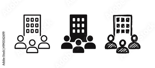 Business Team and Office Building Icon Set