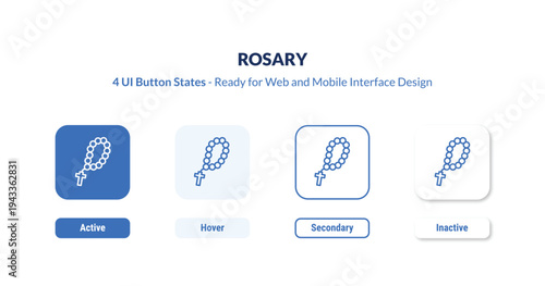 rosary 4-state UI button. Outline icon kit from religion collection. Thin linear rosary, religious, holy editable vector. Minimal rosary sign for web and mobile interface