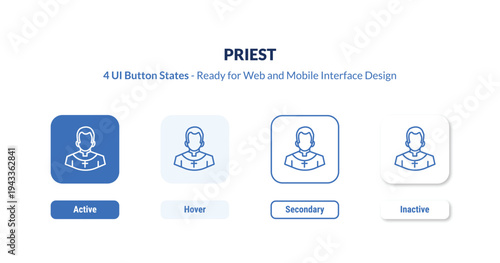 priest 4-state UI button. Outline icon kit from religion collection. Thin linear priest, bible, church editable vector. Minimal priest sign for web and mobile interface