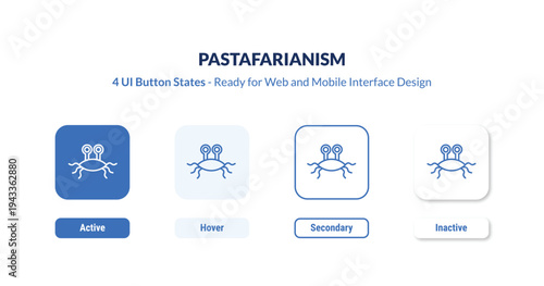 pastafarianism 4-state UI button. Outline icon kit from religion collection. Thin linear pastafarianism, church, monster editable vector. Minimal pastafarianism sign for web and mobile interface