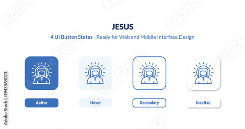 jesus 4-state UI button. Outline icon kit from religion collection. Thin linear jesus, religion, christianity editable vector. Minimal jesus sign for web and mobile interface