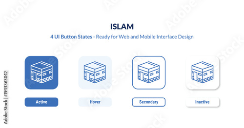 islam 4-state UI button. Outline icon kit from religion collection. Thin linear islam, islamic, muslim editable vector. Minimal islam sign for web and mobile interface