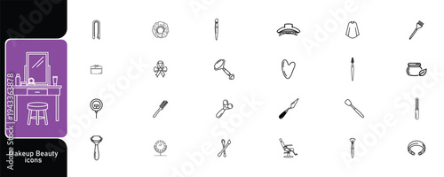 Beauty Salon Cosmetic Line Icons Set – Makeup Accessories Outline Vector Collection