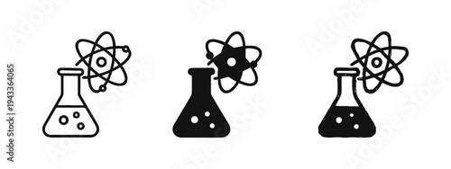 Science and Chemistry Icons - Conical Flask with Atom Symbol for Research and Education