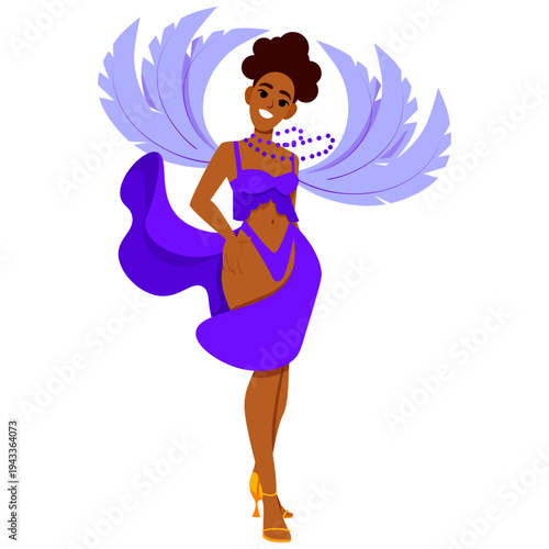 Happy Brazilian woman dancer in carnival costume