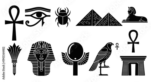 Ancient Egyptian Symbol Silhouette Icon Set Hieroglyph Vector Isolated on White