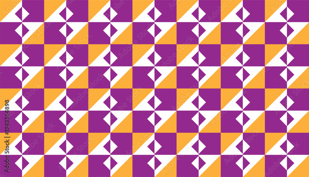 Fototapeta premium Seamless geometric pattern with purple, orange, and white triangles