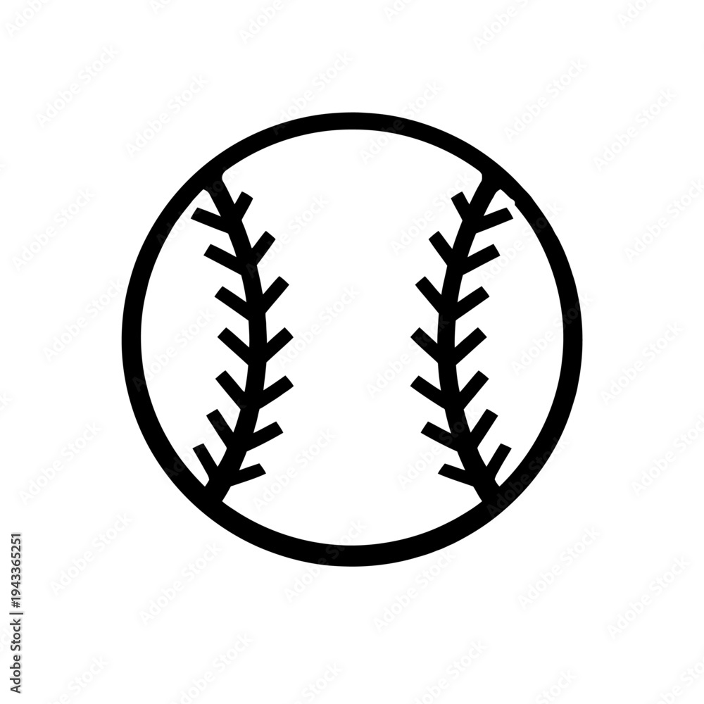 Obraz premium Black Outline Baseball Icon Vector Graphic: Minimalist design on white background. Ideal for sports branding, team logos, athletic event promotions, digital media, web, print, and game development. Re