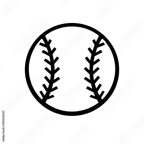 Black Outline Baseball Icon Vector Graphic: Minimalist design on white background. Ideal for sports branding, team logos, athletic event promotions, digital media, web, print, and game development. Re