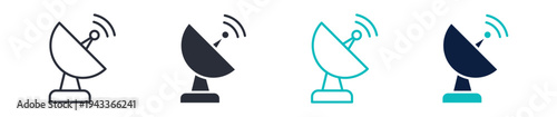 Satellite dish icon set, satellite antenna signal communication technology symbol, outline and solid and color style. Vector illustration.