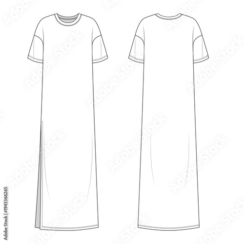 T shirt maxi dress technical fashion illustration