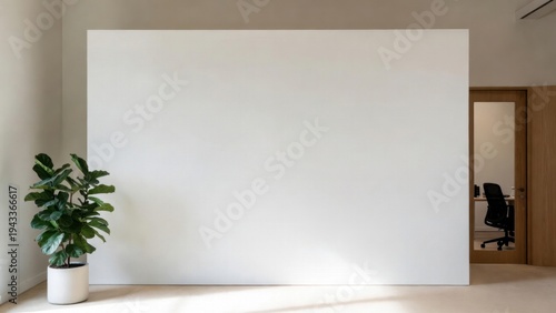 Minimalist interior with large white wall dominates space