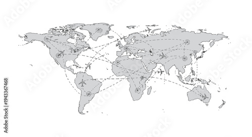 High-quality world map vector illustration featuring global continents from Europe and Asia to America on white and black backgrounds for geography travel and business atlas design