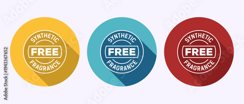 Synthetic fragrance free icons set in flat design style with long shadow effect