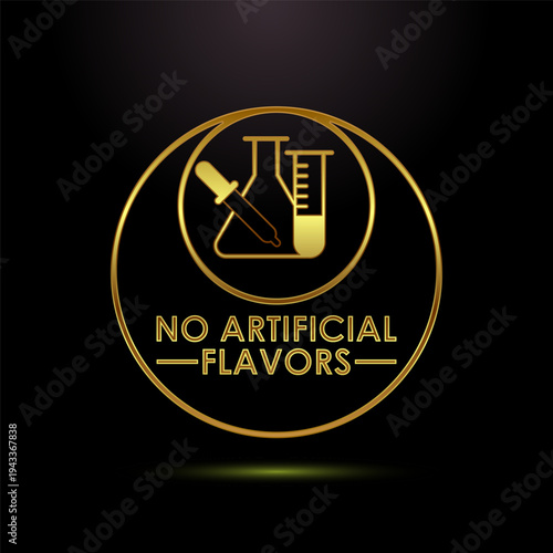No artificial flavors golden emblem with flasks and dropper icons