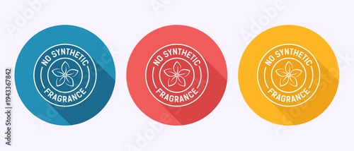 Floral and leaf botanical icons representing no synthetic fragrance badge designs
