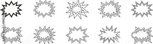 A vibrant set of abstract comic book style burst shapes, dynamically illustrated vector graphics for emphasizing impact and creating engaging visual effects in digital design projects