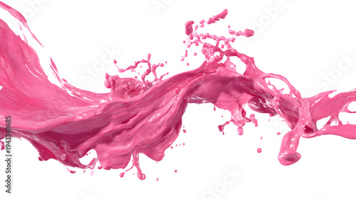 Ultra realistic HD pink paint splash dynamic liquid motion, isolated on white background