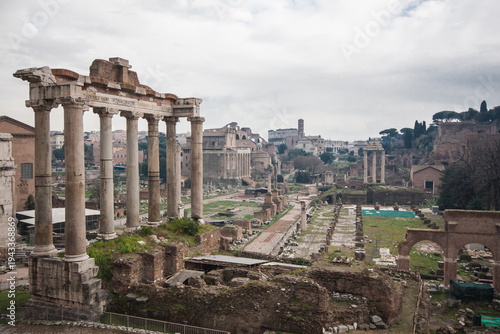 Ancient ruins of the Roman Forum in Rome Italy historic archaeological site