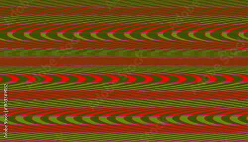 An abstract vector graphic illustration featuring a dynamic and mesmerizing horizontal striped pattern with vibrant red and olive green lines creating a visually engaging optical illusion effect perfe