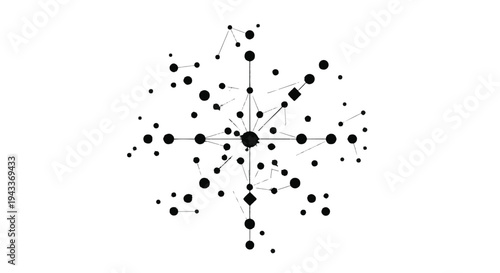 Black dots network connections pattern on white background, symbolizing communication and data exchange in modern technology and social media