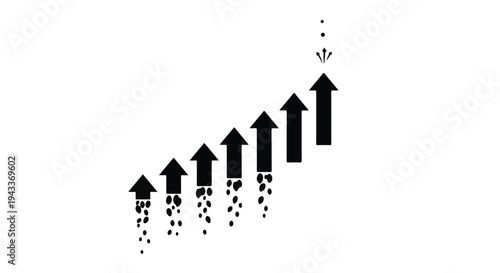 Business growth success concept with ascending arrows on white background, symbolizing progress and achievement in modern corporate environment