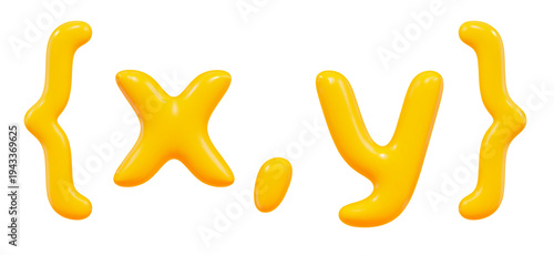 3d yellow code icon. The x and y in parentheses. Symbols of software and web development. Stock vector illustration on isolated background.