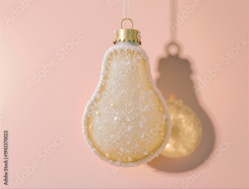 Festive frosted pear ornament with golden accents