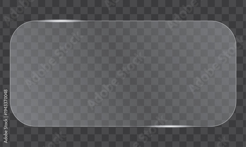 Glass Panel with Rounded Corners: A clear, transparent glass panel with softly rounded corners is presented against a dark, checkered background, offering a clean.