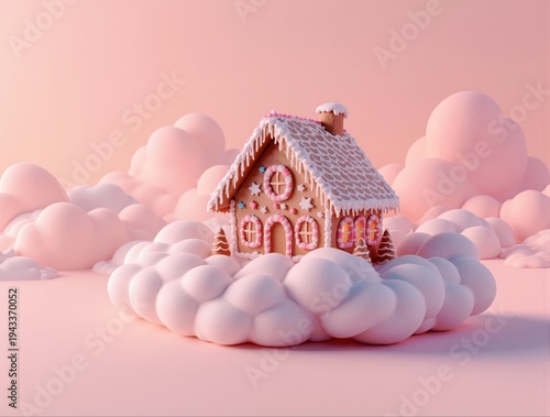 Gingerbread House Dreamland on Pastel Pink Clouds, a Sweet Fantasy Home