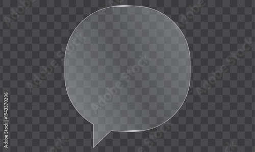 Transparent Communication Bubble: An isolated, sleek glass speech bubble floating against a checkerboard background, inviting your message to come through.