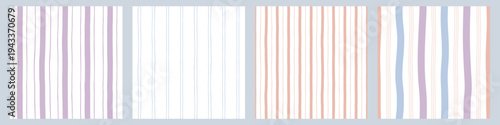 Doodle vertical stripes seamless patterns set. Organic rhythm hand drawn lines in pastel colors backgrounds. Nursery wallpaper. Template for wallpaper, textile print, home decor, packaging, 