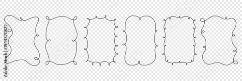 Decorative doodle outline frames set. Whimsical line borders. Greet for card, stationery, planner, scrapbook, invitations, quotes, packaging label, wedding anniversary templates, social media
