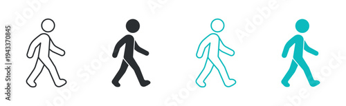 Walking person icon set, pedestrian walking human movement symbol, outline and solid and color style. Vector illustration.