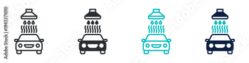 Car wash icon set, automobile washing service water cleaning symbol, outline and solid and color style. Vector illustration.