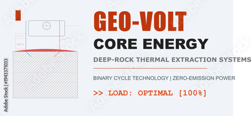 Geothermal energy concept diagram, deep-rock thermal extraction system generating clean, sustainable, zero-emission power.