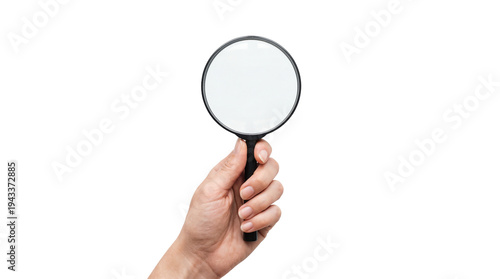 Konstfotografi Human hand holding a magnifying glass, a symbol of search, investigation, and di