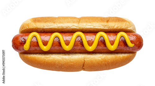 Cuadro en lienzo Savory grilled hot dog in a toasted golden bun, generously topped with bright ye