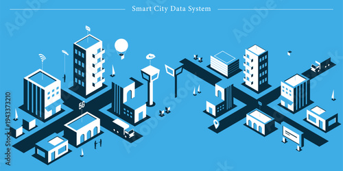 Smart City Data System Isometric 3D Urban Planning Digital Infrastructure Illustration