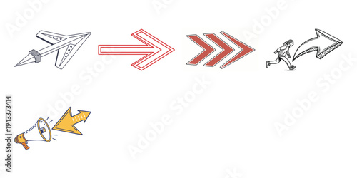 Colored arrow and a megaphone on white background arrows signs symbols