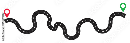 Top view on road and location map, curved highway roadway geometric layout, street intersection vector illustration for navigation