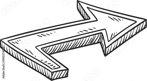 Black zigzag arrow with shading and texture doodle white