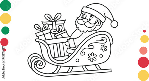 Santa Claus in a decorative sleigh with gifts Christmas holiday