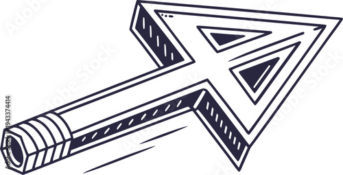 Geometric arrow pointing right with triangular shapes and cylindrical base