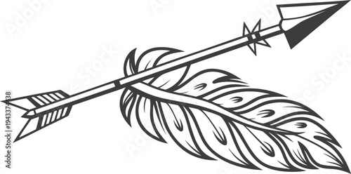 Black and white of an arrow through a feather symbol nature inspired