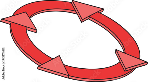 Red circular loop arrow with three arrows