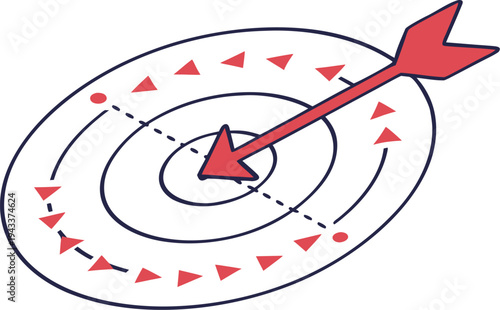 Red arrow hitting center of target with triangles and circles