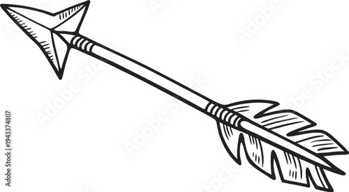 Hand drawn arrow with star shaped tip doodle star tip black and white